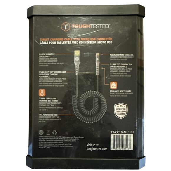 Tough Tested 10 Ft Micro USB Charger Cord Heavy Duty Charging Cable NEW - Picture 2 of 3